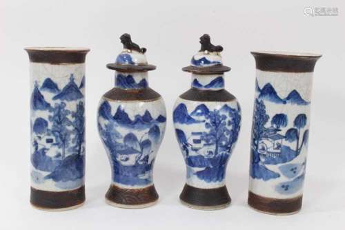 Four 19th century Chinese blue and white vases