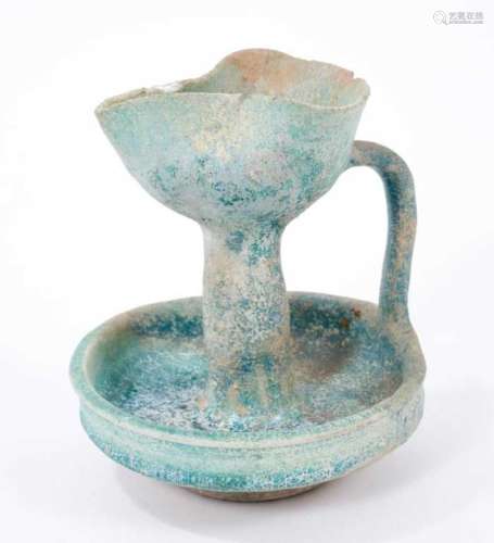 Turquoise glazed faience oil lamp