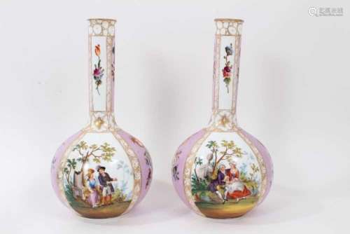 Pair of Dresden porcelain bottle vases