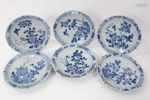 Six 19th century Chinese blue and white dishes