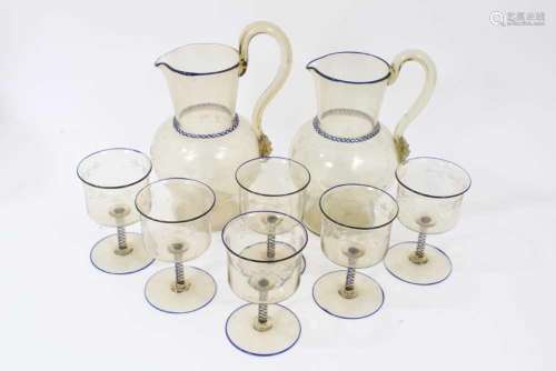 Set of Continental glass to include a pair of jugs and six g...