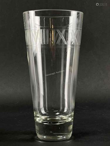 Heavy Art Glass Atlas Vase Engraved Roman Numerals