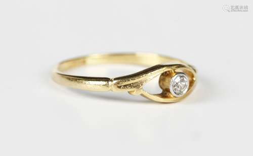 A gold, platinum and diamond single stone ring, mounted with...