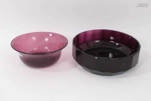 A Moser type facetted amethyst tinted glass bowl, and a 19th...