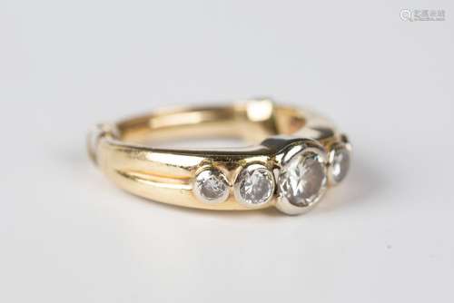 A gold and diamond five stone ring, mounted with a row of ci...