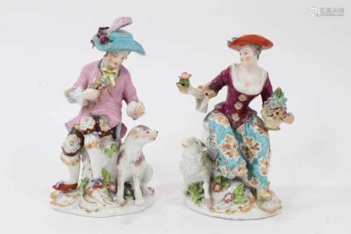 A pair of Continental porcelain figures, in 18th century sty...