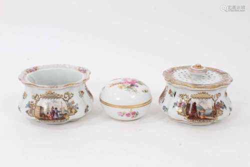 A Meissen outside decorated large sander and matching inkwel...