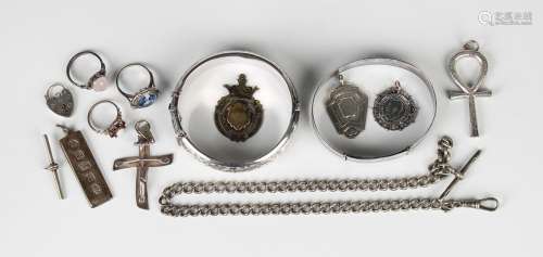 A group of silver jewellery, comprising a curblink watch Alb...