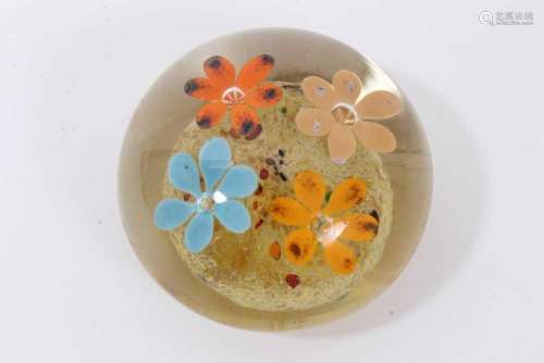 Glass paperweight by Frank Eisner, with four lamp work flowe...
