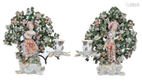 Pair of Bow New Dancer figure candlesticks, circa 1765, with...