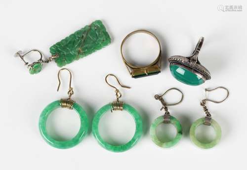 A pair of jade hoop shaped earrings with curblink chain and ...