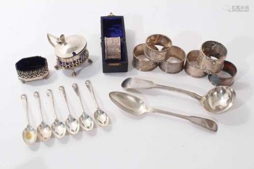 Selection of miscellaneous silver including cruets, napkin r...