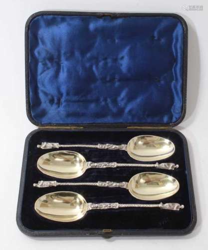 Set of four Victorian silver Apostle spoons in fitted case