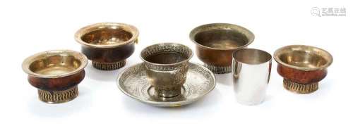 Group of Tibetan tea bowls and other items.(7)