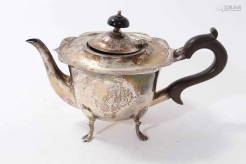 Edwardian silver bachelors teapot on four hoof feet