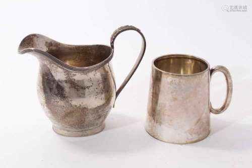 Silver cream jug (Chester) together with a silver christenin...