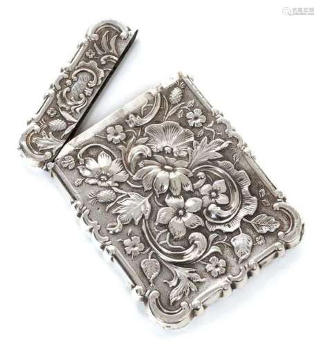 19th century American silver metal castle top card case with...
