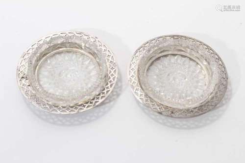 Pair silver and cut glass butter dishes