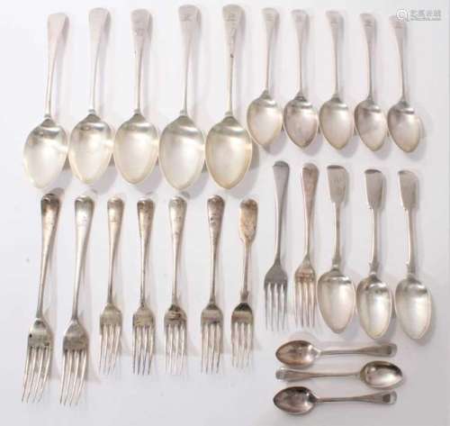 Selection of Edwardian and other silver flatware various pat...