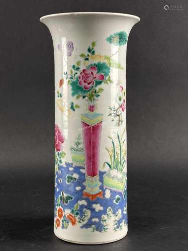 Chinese Famille Rose Flared Cylinder Vase