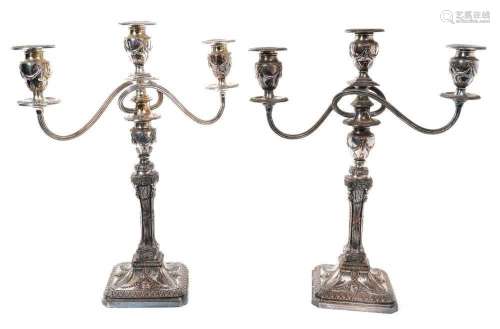 Good pair of antique Sheffield plated candelabra in the Adam...