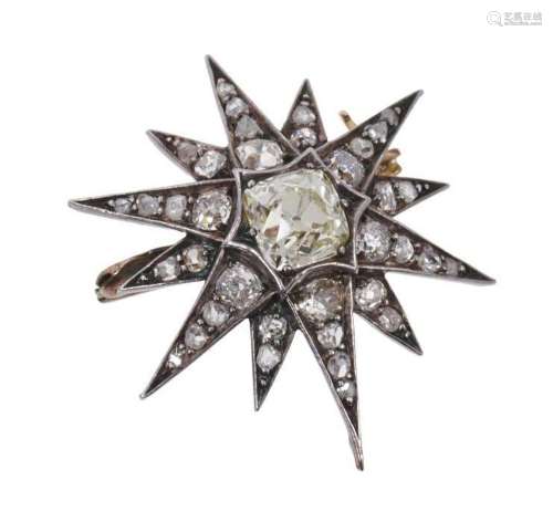 Victorian diamond star burst brooch