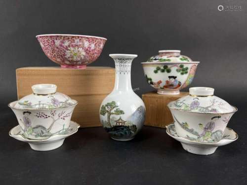 Group of 5 pcs Chinese Porcelain Bowls, Vase