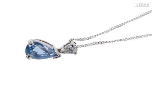 Aquamarine and diamond pendant on chain