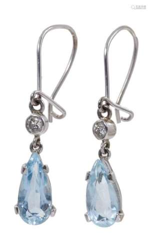 Pair of aquamarine and diamond pendant earrings