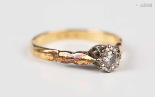 A gold and diamond single stone ring, mounted with circular ...