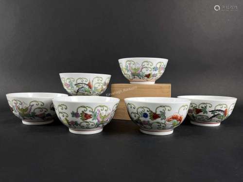 Lot of Six Hand Painted Chinese Soup Bowls