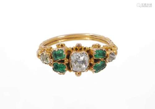 Early Victorian diamond and emerald ring