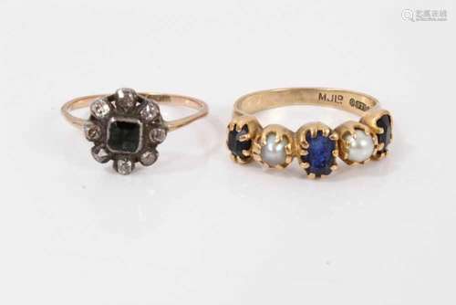 Georgian/antique green stone and diamond cluster ring, and s...