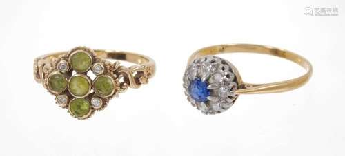 Sapphire and diamond cluster ring and a peridot and diamond ...