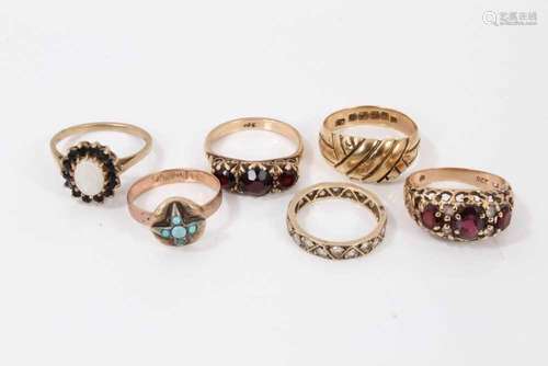 Six gold and gem set dress rings