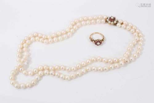 Cultured pearl necklace and ring