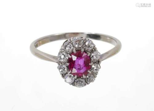 Antique ruby and diamond cluster ring