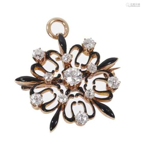 Victorian diamond and black enamel pendant