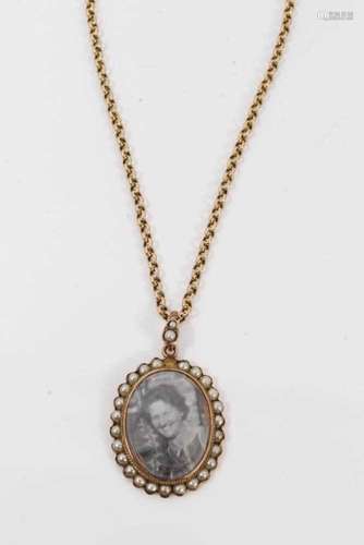 9ct gold and seed pearl locket on chain