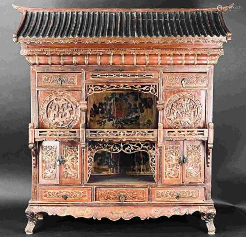 Chinese Antique Hand Carved Pagoda Altar House