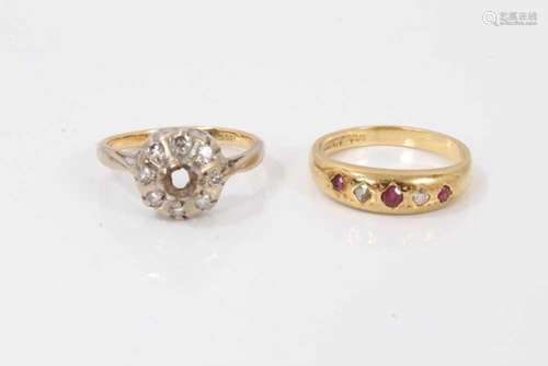 18ct gold ruby and diamond five stone ring and an 18ct gold ...