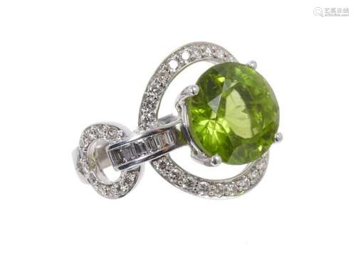 Peridot and diamond cluster ring