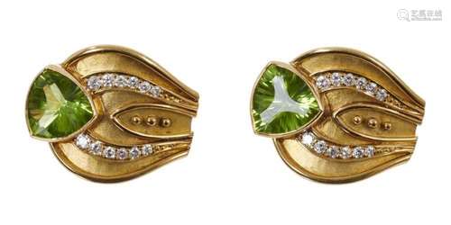 Pair of peridot and diamond earrings