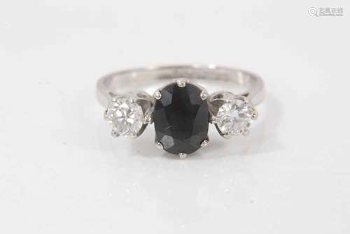 Sapphire and diamond three stone ring