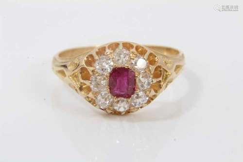 Victorian ruby and diamond cluster ring