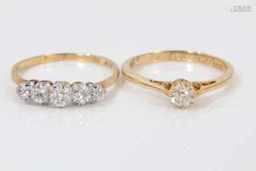 Five stone diamond ring, together with a diamond solitaire r...