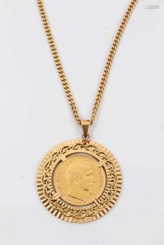 French 20 Franc coin in pendant mount on chain