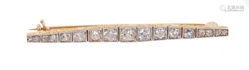 Art Deco diamond bar brooch with 17 old cut diamonds in box ...