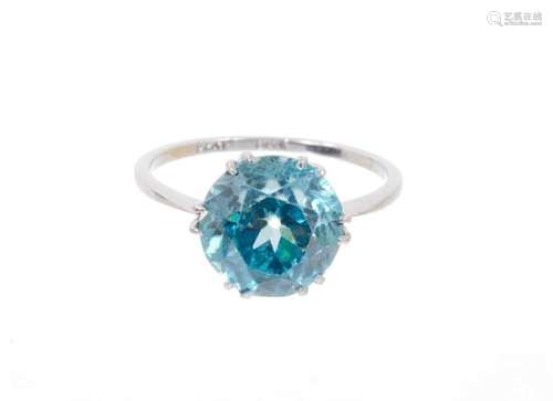 Art Deco blue zircon single stone ring with round mixed cut ...