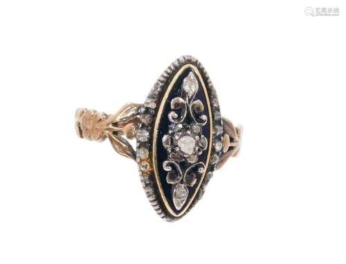 Georgian/antique diamond and blue enamel ring, the marquise ...